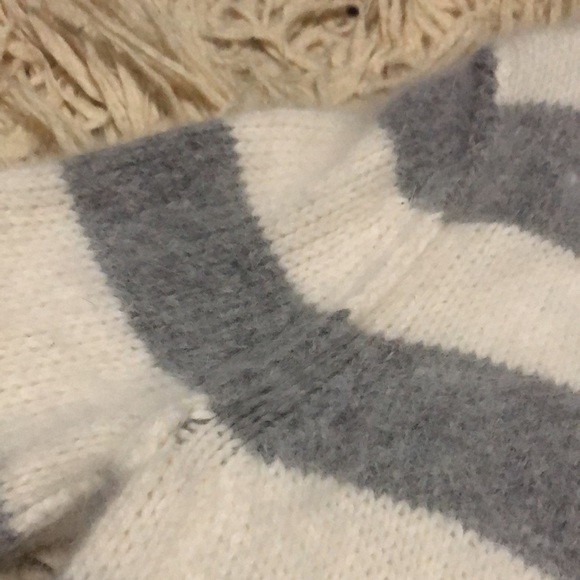 RARE-VS PINK Angora Cardigan-Sz S-Gray&White Stripes-Deep V Neck-EUC - Picture 11 of 16